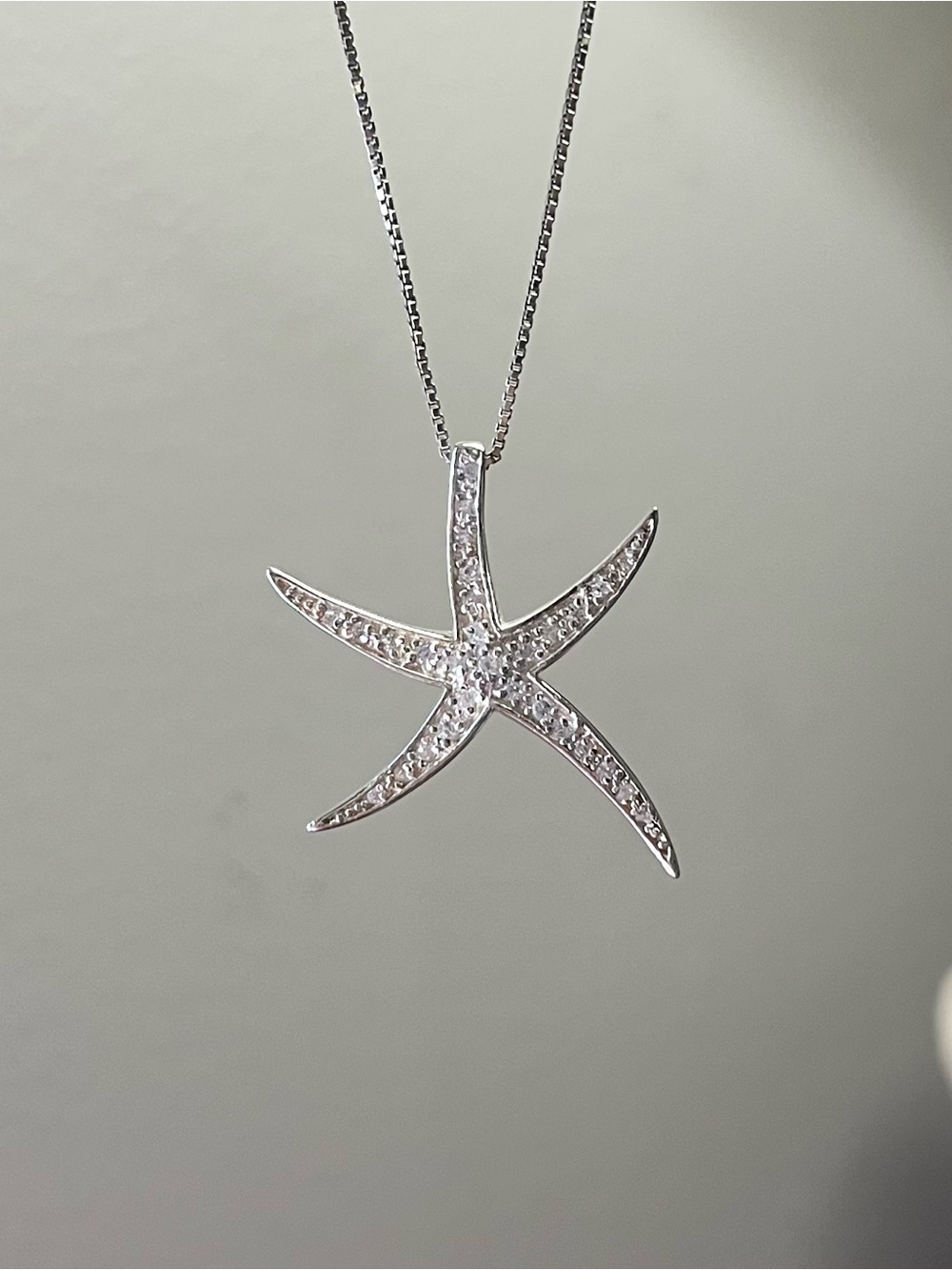 Sterling Silver Diamond Starfish Pendant Necklace - 925 Italy